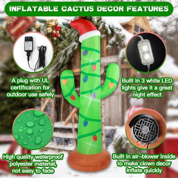 7FT Inflatable Christmas Cactus with LED Lights for Yard Lawn Holiday Decor - Picture 4 of 6
